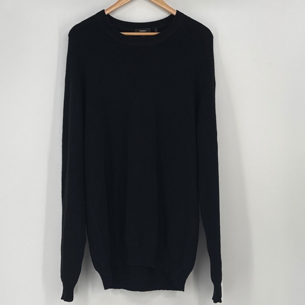 Theory Weston Men Sweater L Black 100% Cashmere Crewneck Long Sleeve Luxury